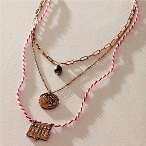 Free People, Lenker Layered Necklace Red Gold Braided, $38 NEW boho festival